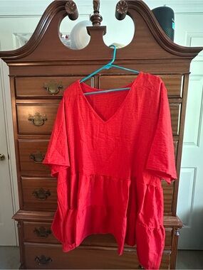 Red V-Neck Tiered Women's Top